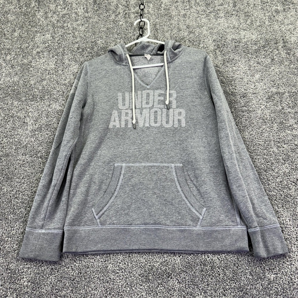 Under Armour Hoodie Womens Small Gray Fleece Pullover Kangaroo Pocket Logo